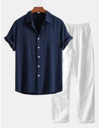 Men's slim fit shirt and trousers set with floral printed pattern in green colour option