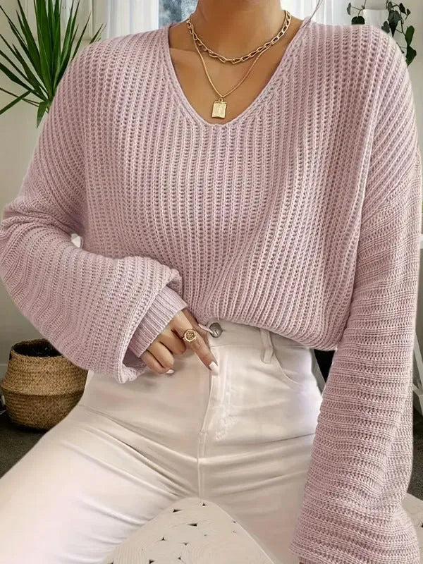 Women's solid color long sleeve pullover top in loose casual fit free size polyester