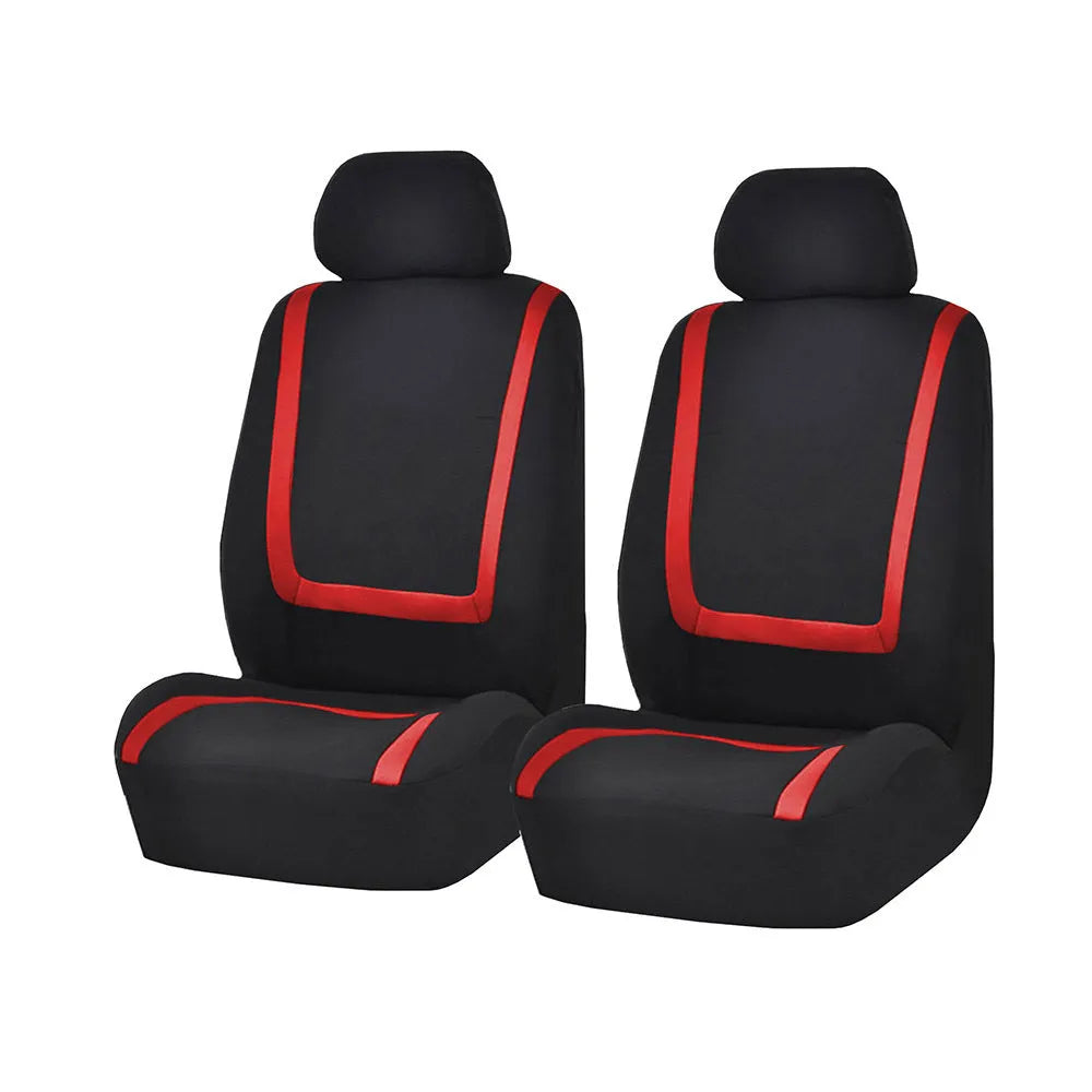 Fully enclosed universal car seat cover set in fabric material, showing headrest and seat panels.