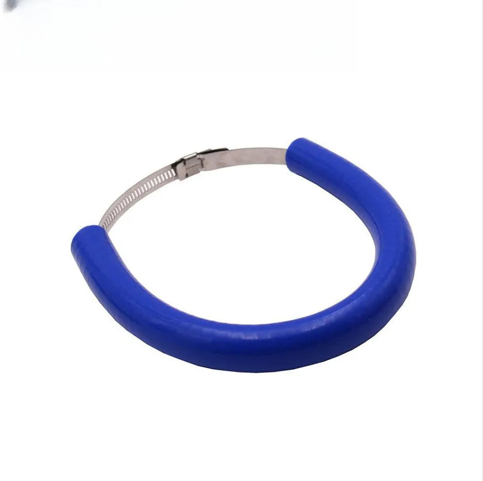 Universal motorcycle exhaust pipe anti-drop wring in black, blue, and orange colours with an exhaust gasket.
