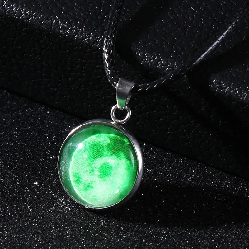 Christmas moon night sky luminous alloy pendant necklace with colourful glass constellation design