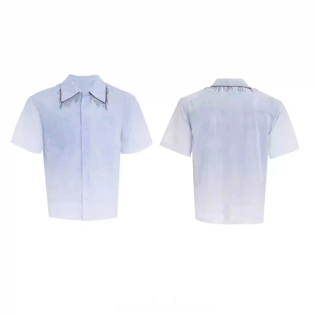 Blue and white gradient short sleeve shirt with loose fit summer design