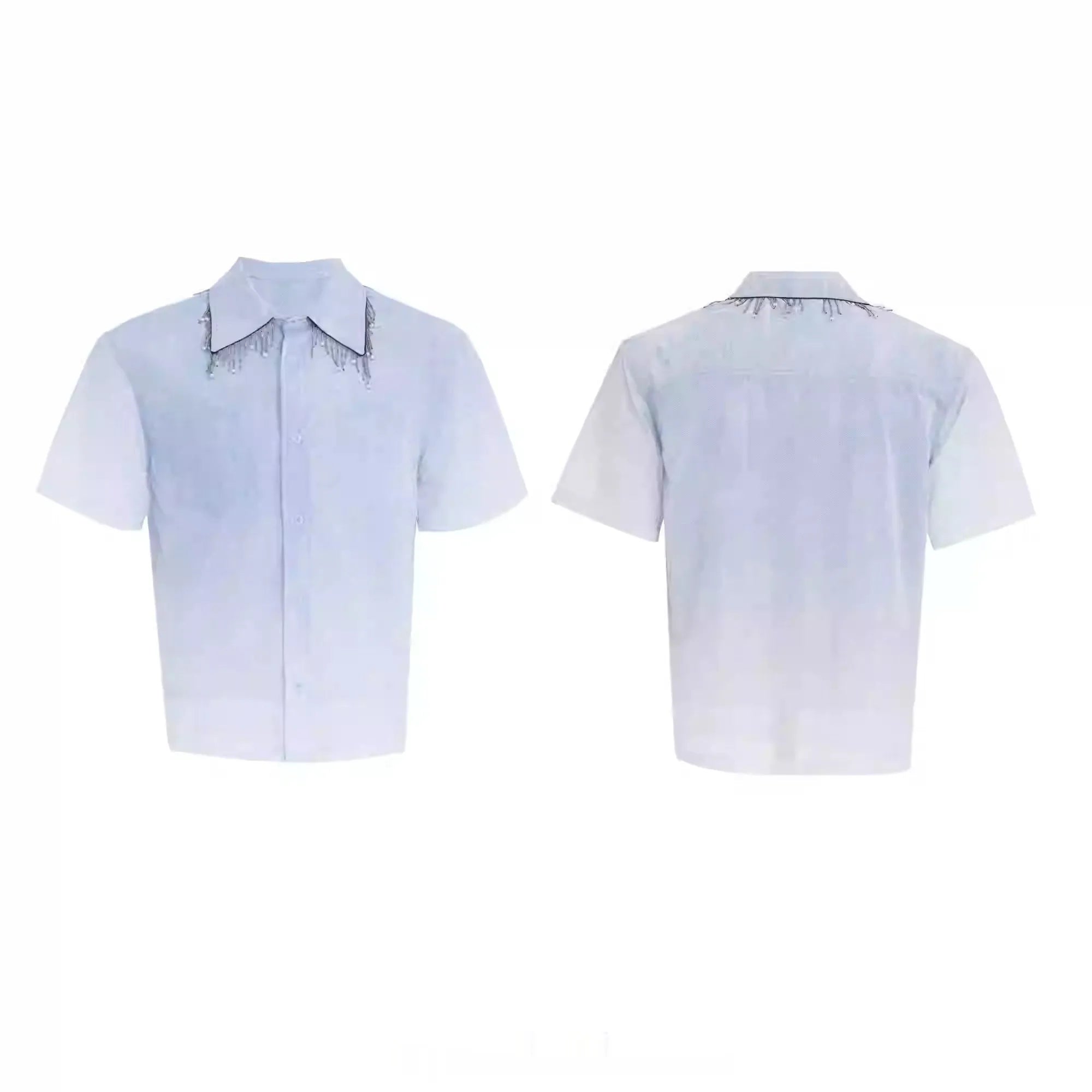Blue and white gradient short sleeve shirt with loose fit summer design