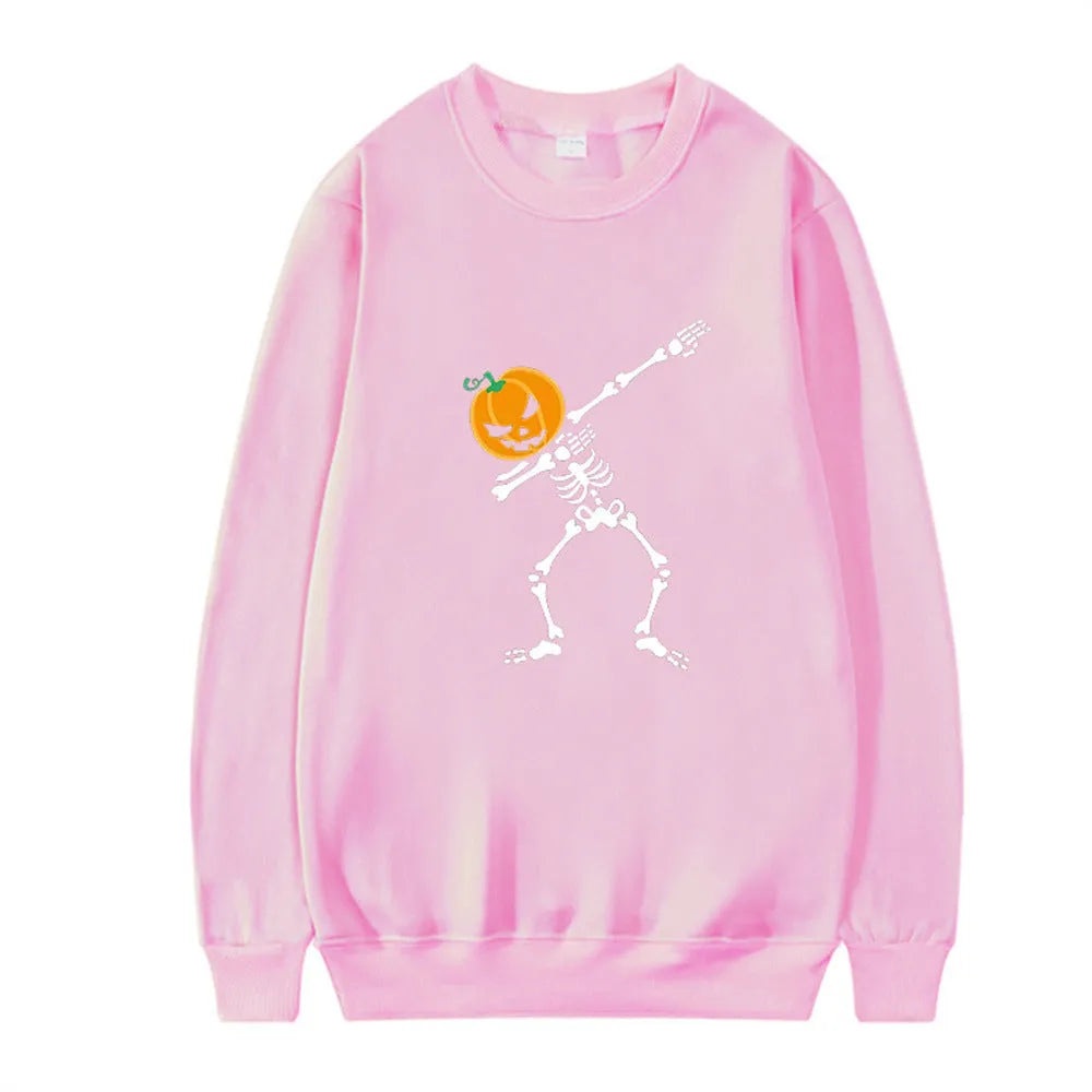 Women's printed long sleeve crew neck casual top in polyester cotton blend on a hanger.