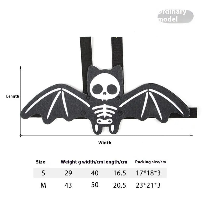Halloween batwing costume for a cat on a mannequin, shown in orange pumpkin bat colour variant.