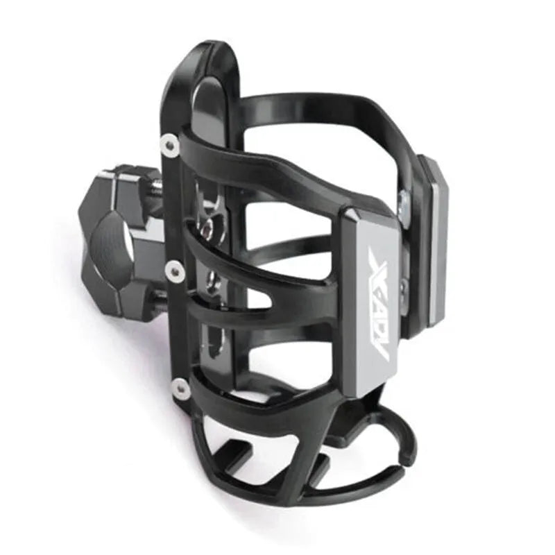 Modified water bottle cage mounted on Honda X-ADV scooter bumper in multiple colour options