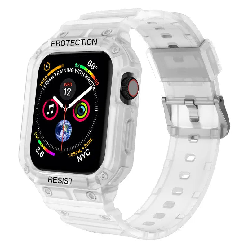 Apple Watch Series 8 compatible soft TPU sport strap in multiple colours showing 42mm and 38mm size options.