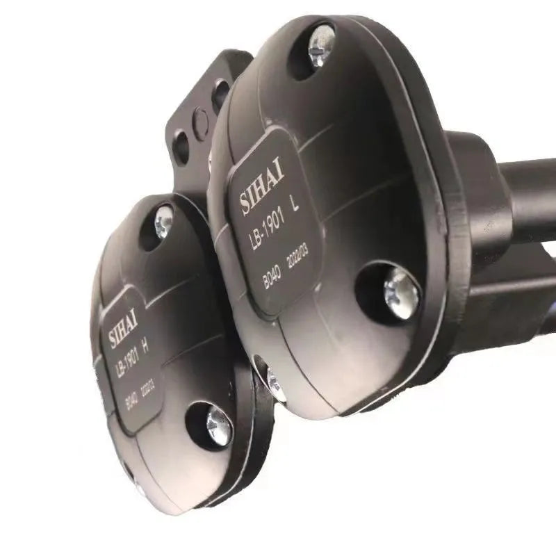 Black dual trumpet air horn compressor kit for 12V and 24V vehicles
