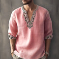 British style striped bamboo hemp shirt with 3D thermal transfer pattern for teenage summer wear