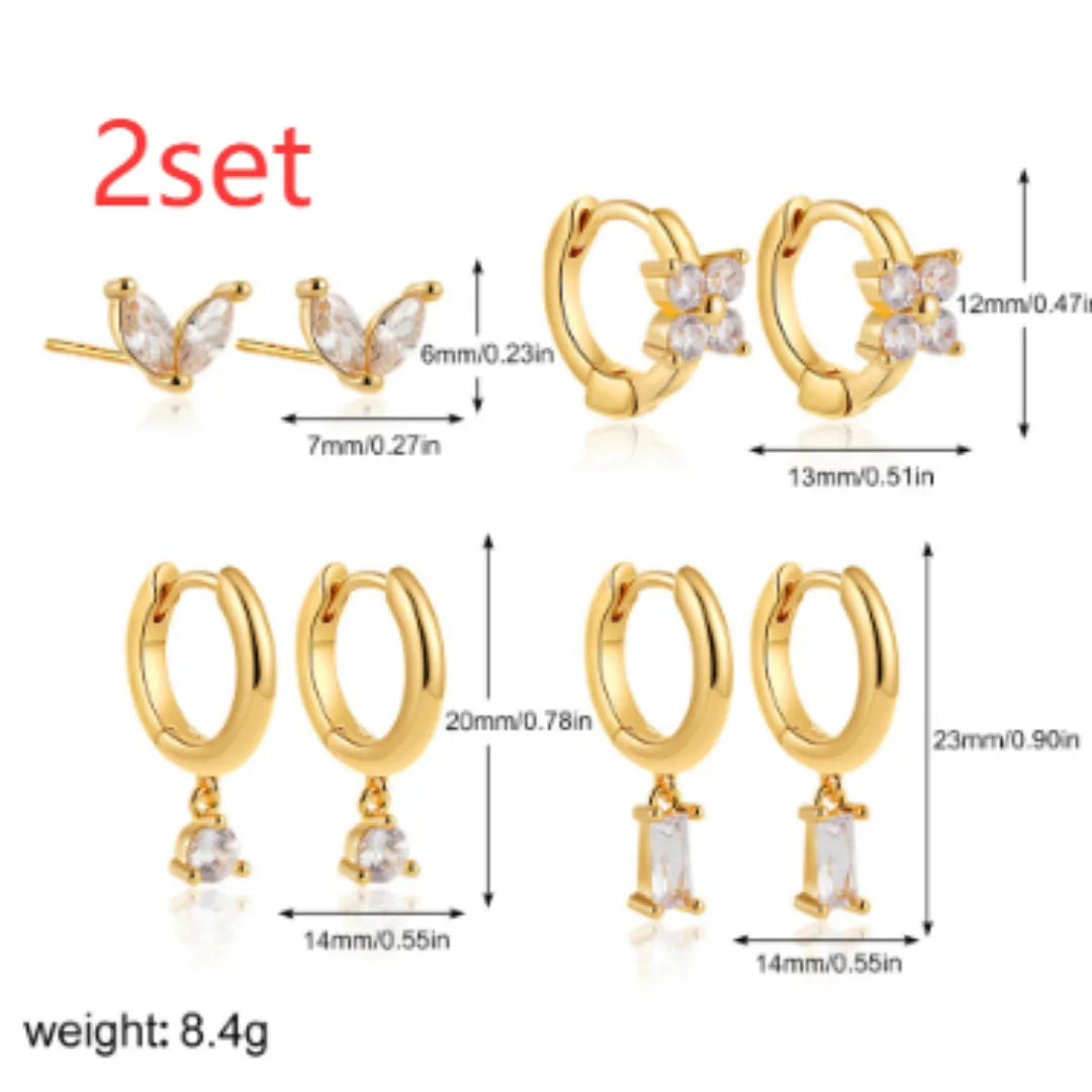 Geometric square copper earrings for women with zircon detailing in gold and silver electroplated finishes