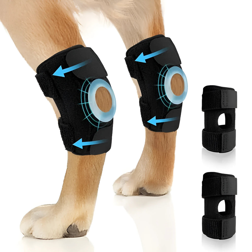 Black polyester pet leg guard for joint protection with adjustable sizing for dogs and cats