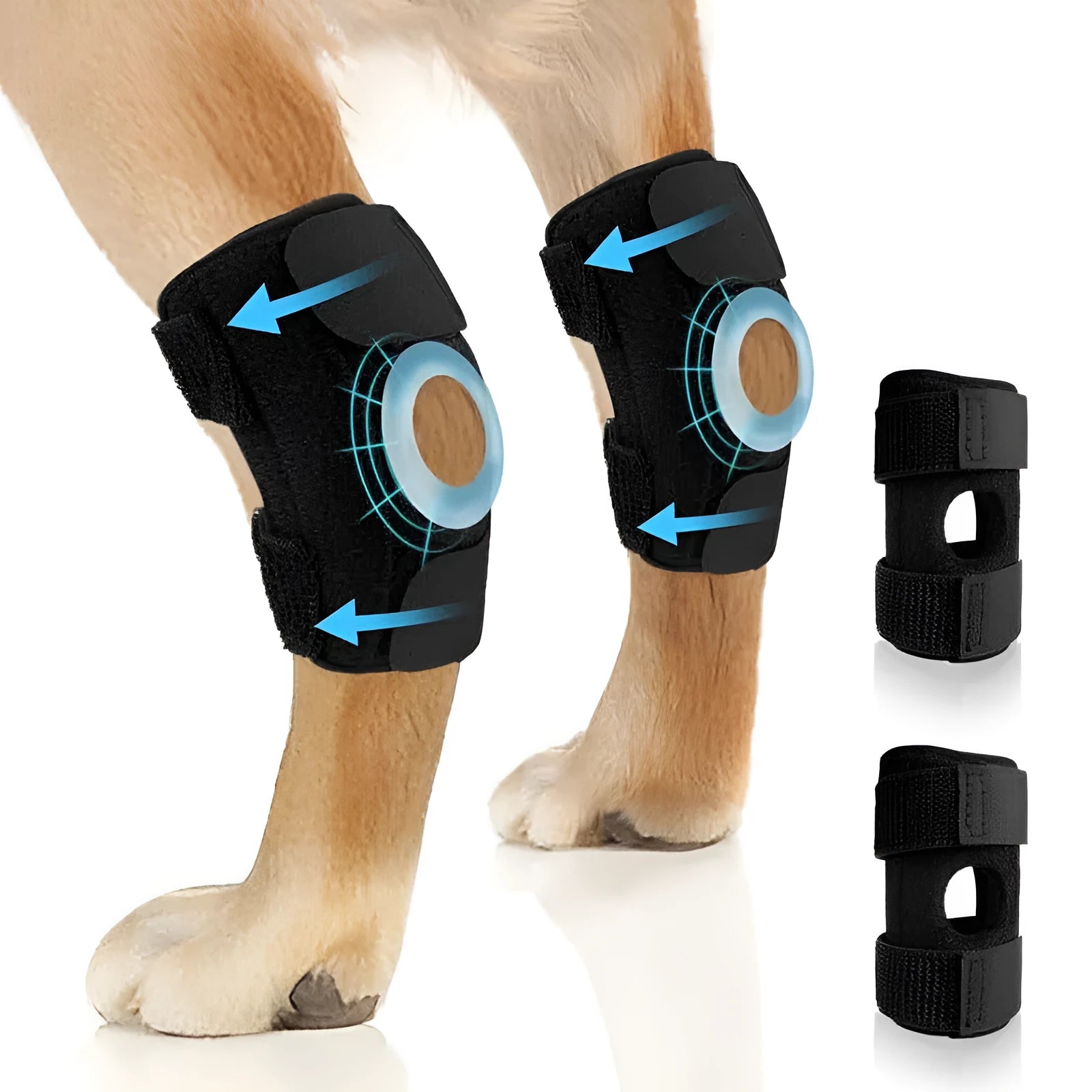 Black polyester pet leg guard for joint protection with adjustable sizing for dogs and cats