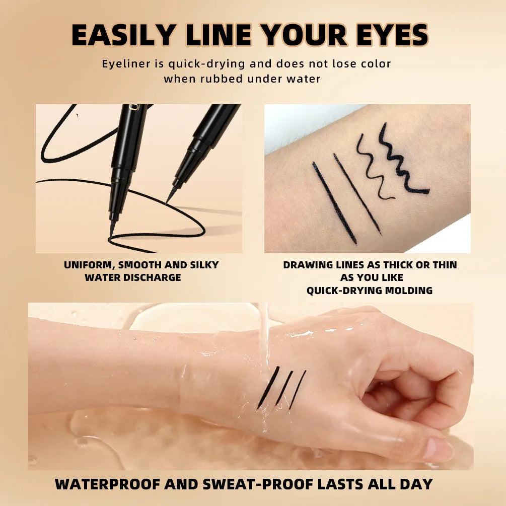 Black liquid eyeliner pen with a precision brush tip applicator, shown in shade Q2407.