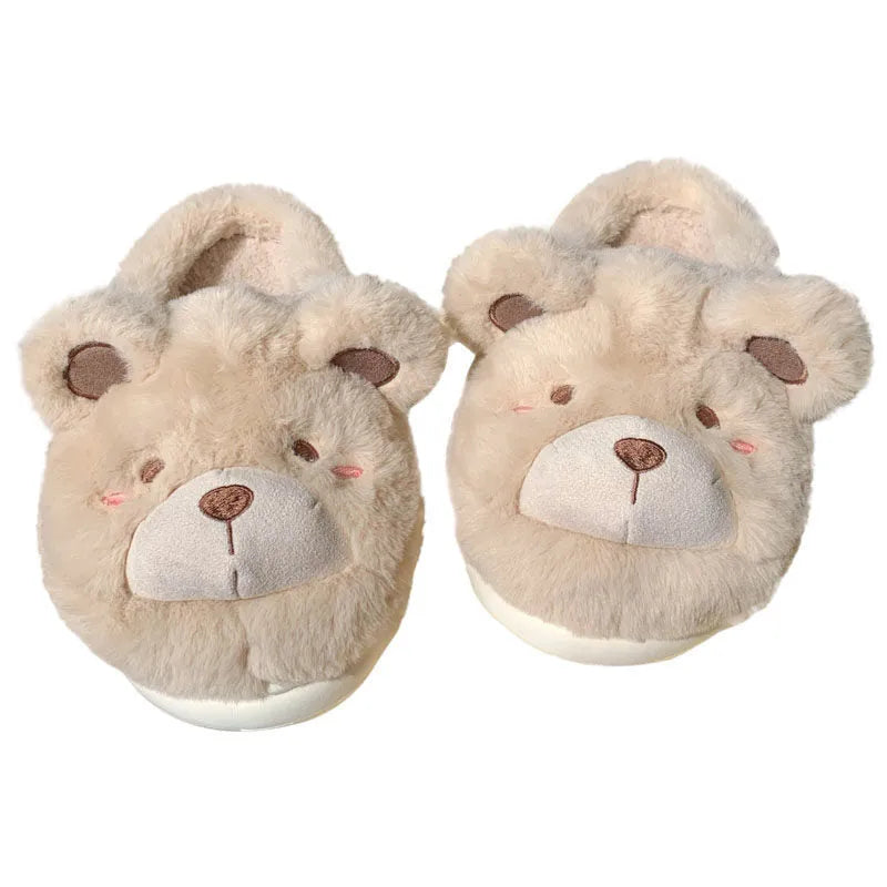 Women's baotou plush slippers with suede upper and round toe in milky white colour