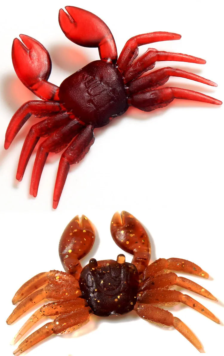 8cm PVC crab fishing lure in red crab and brown crab colour variants for freshwater and saltwater fishing