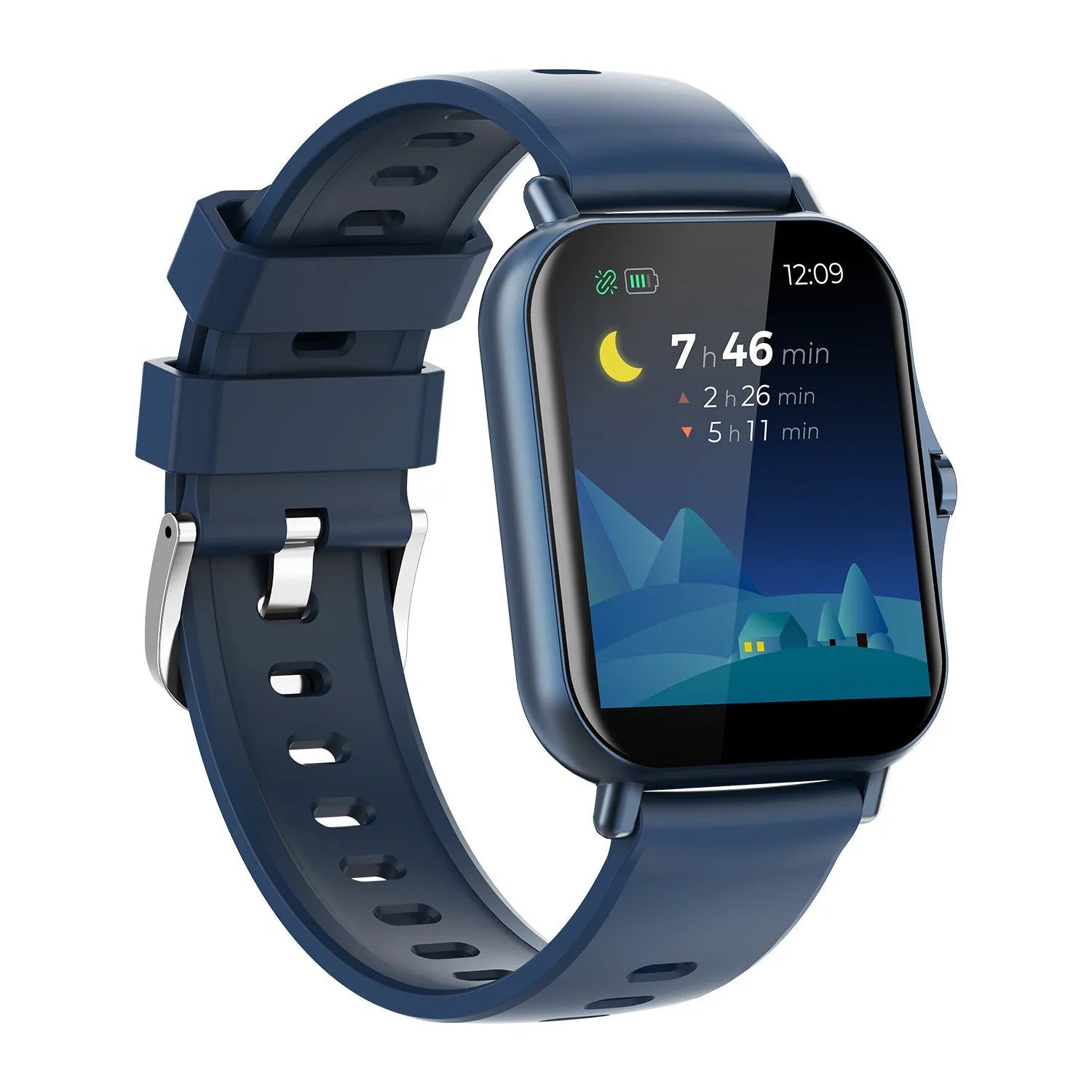 W10 Bluetooth smart watch in chosen colour on wrist, showing heart rate display on its 1.75 inch curved screen.
