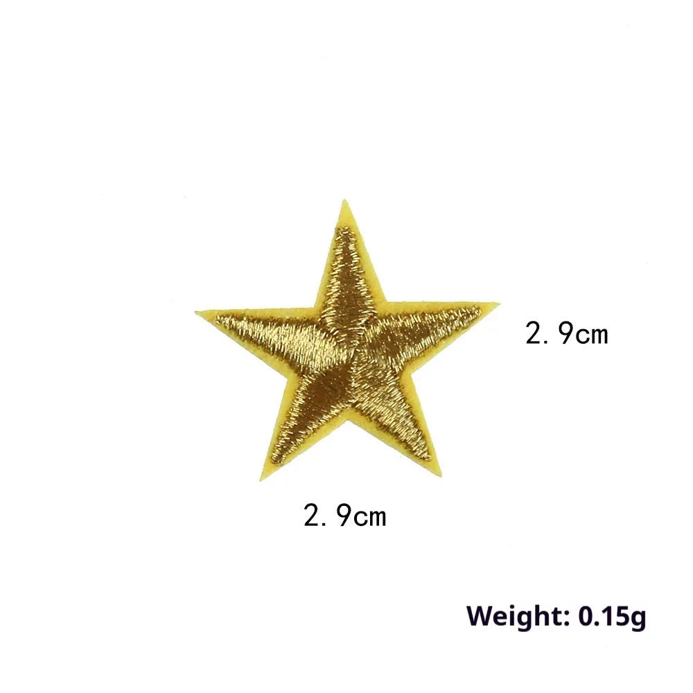 Colourful handmade embroidered five-pointed star cloth stickers for DIY decoration on fabric.