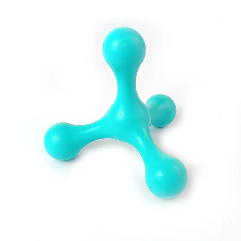 Blue silicone three-legged chew toy for small and medium dogs on a white background.