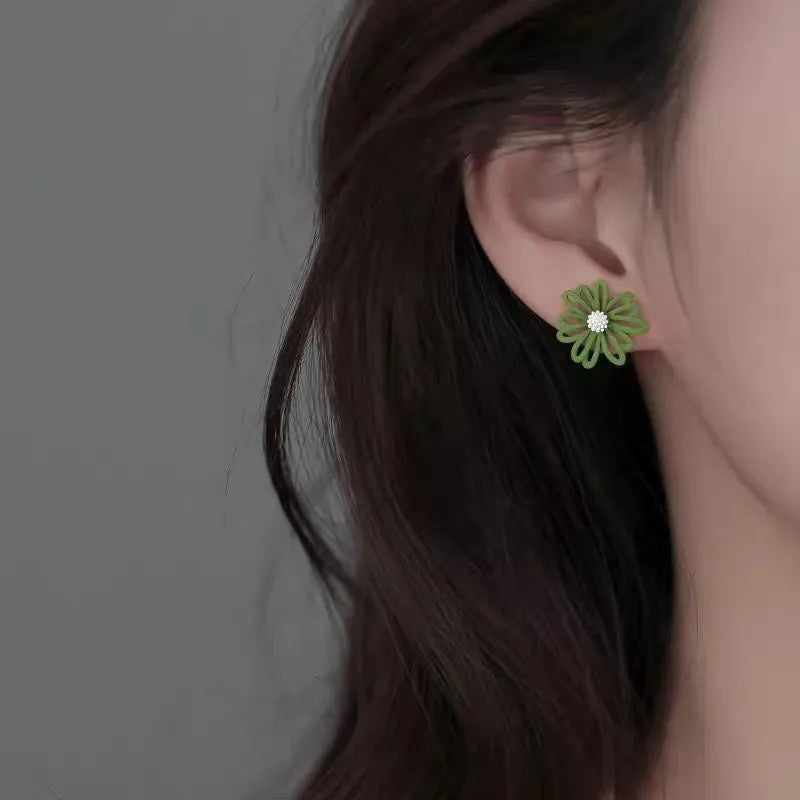 Flower stud earrings in blue orange, white green and yellow white colour combinations
