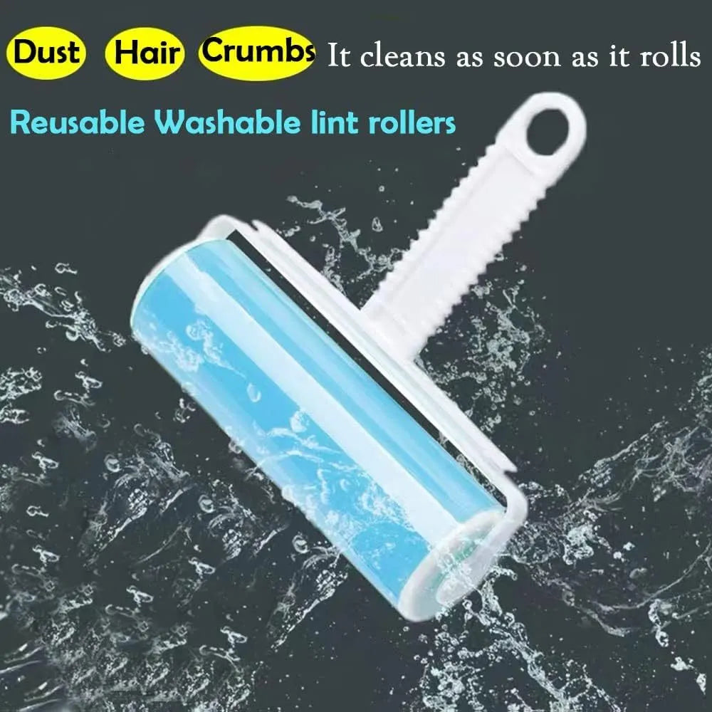 Washable reusable lint roller with cover for pet hair removal on fabrics