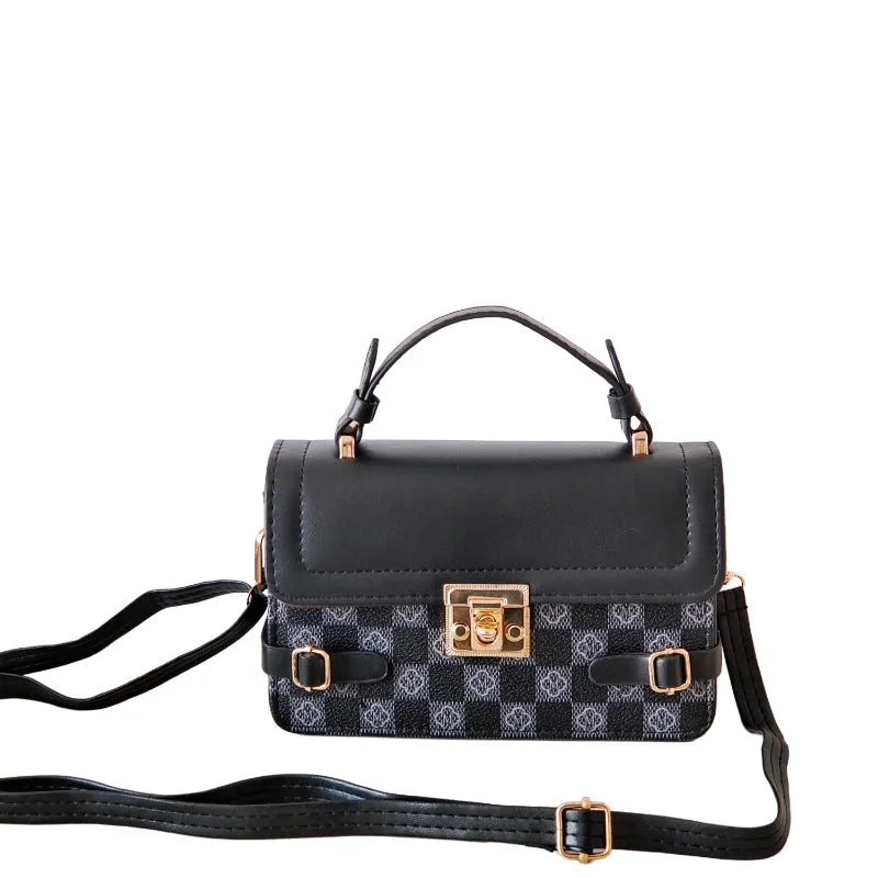 Horizontal square PU leather crossbody bag with ethnic pattern and file compartment