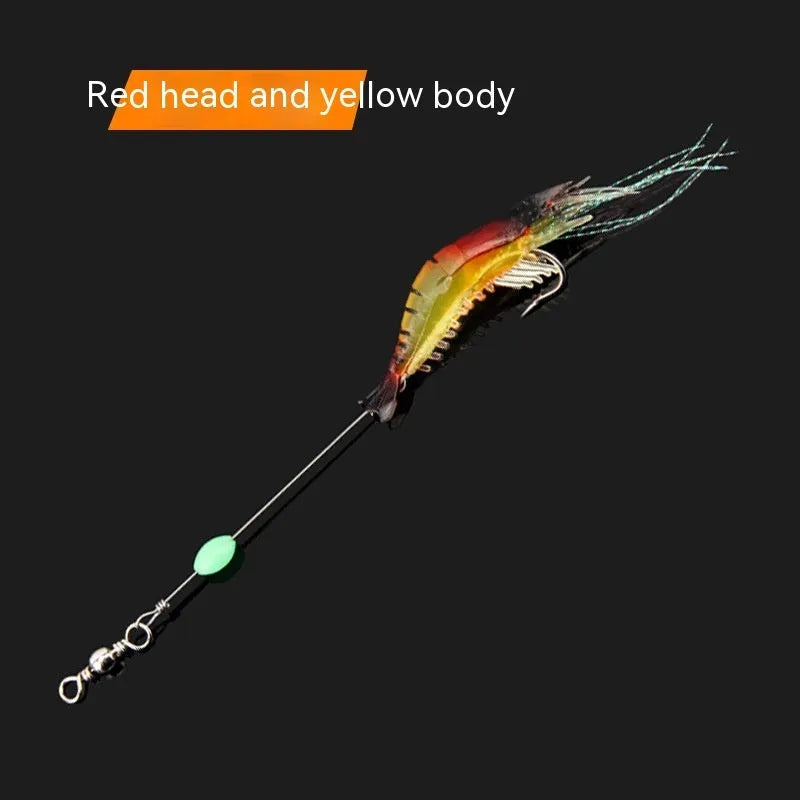 Luer soft fishing lure with integrated hook in six colour variations including black head yellow body and luminous options