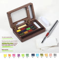 Mini walnut wood watercolour paint box with internal compartments for pigment pans