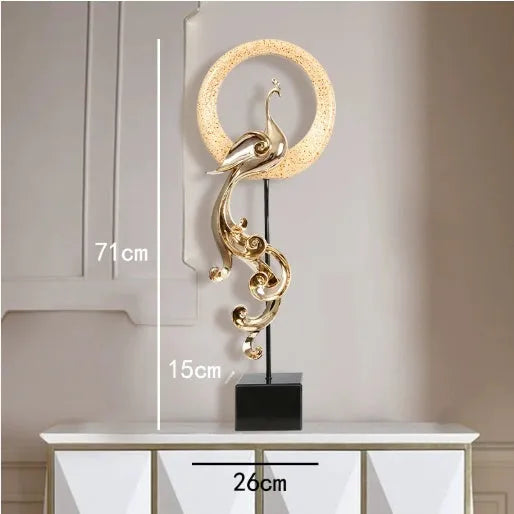 Large European-style phoenix resin ornament in silver, rose gold, or red colour options