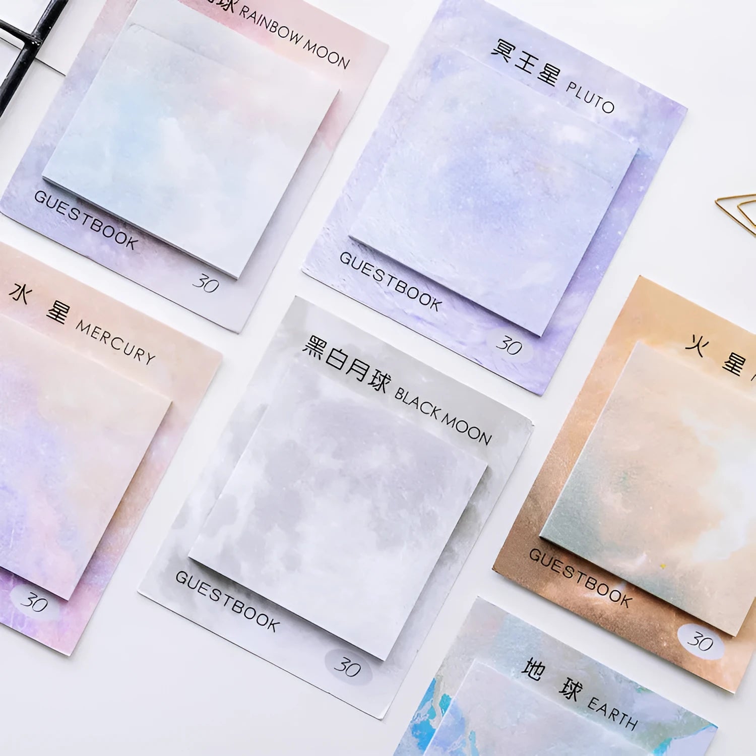 Square planet sticky notes with oil painting designs measuring 7.3cm