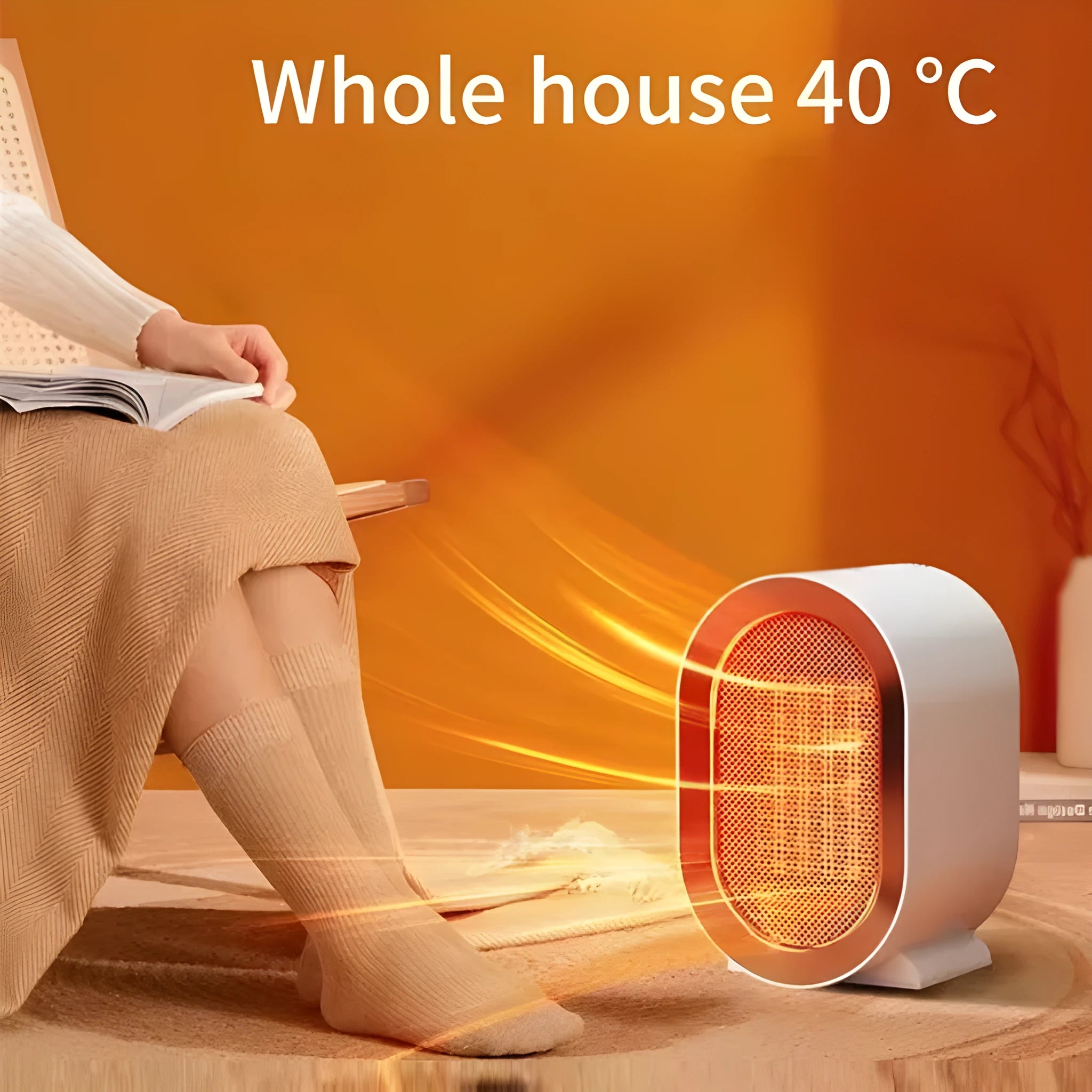 Desktop electric ceramic fan heater in black finish with mechanical controls