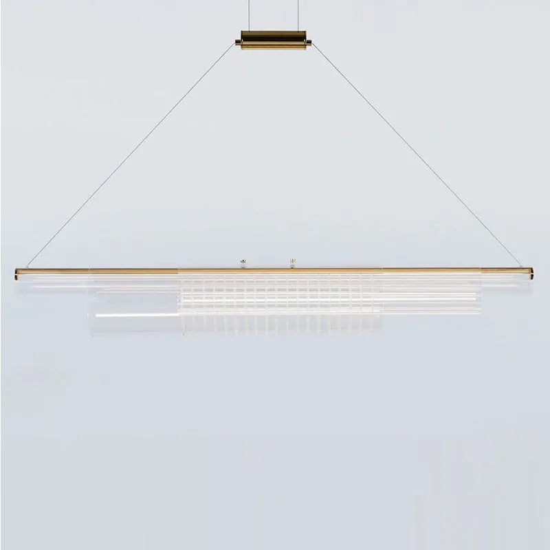 Minimalist glass pendant lamp with iron construction and LED lighting in three length options