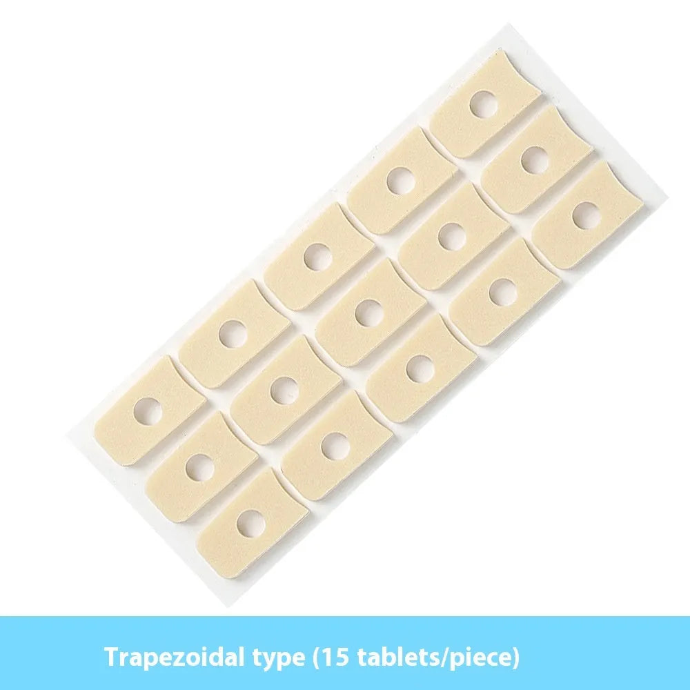 Women's protective toe pads set showing four different shapes: large oval, small oval, U-shaped and circular designs