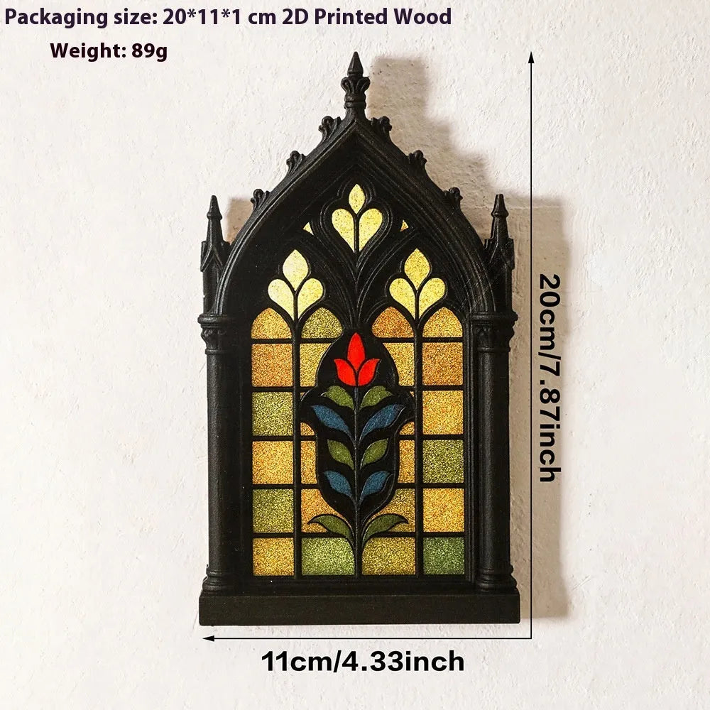 Black wooden gothic arch door frame wall shelf storage rack decorative pendant.