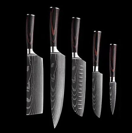 30cm chef knife with Damascus pattern blade and colour steel handle