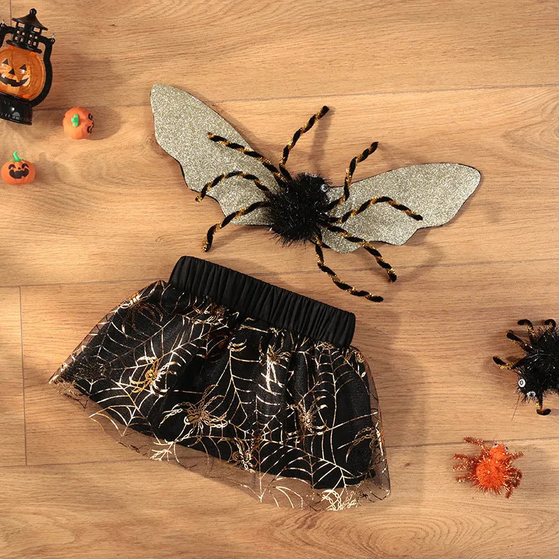 Polyester dog Halloween costume suit shown in pet clothing sizes S, M, L, and XL