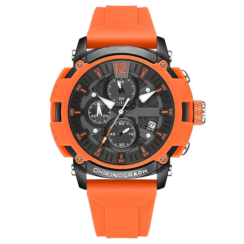 Men's multi-function waterproof watch with 51mm case, night light display and calendar function