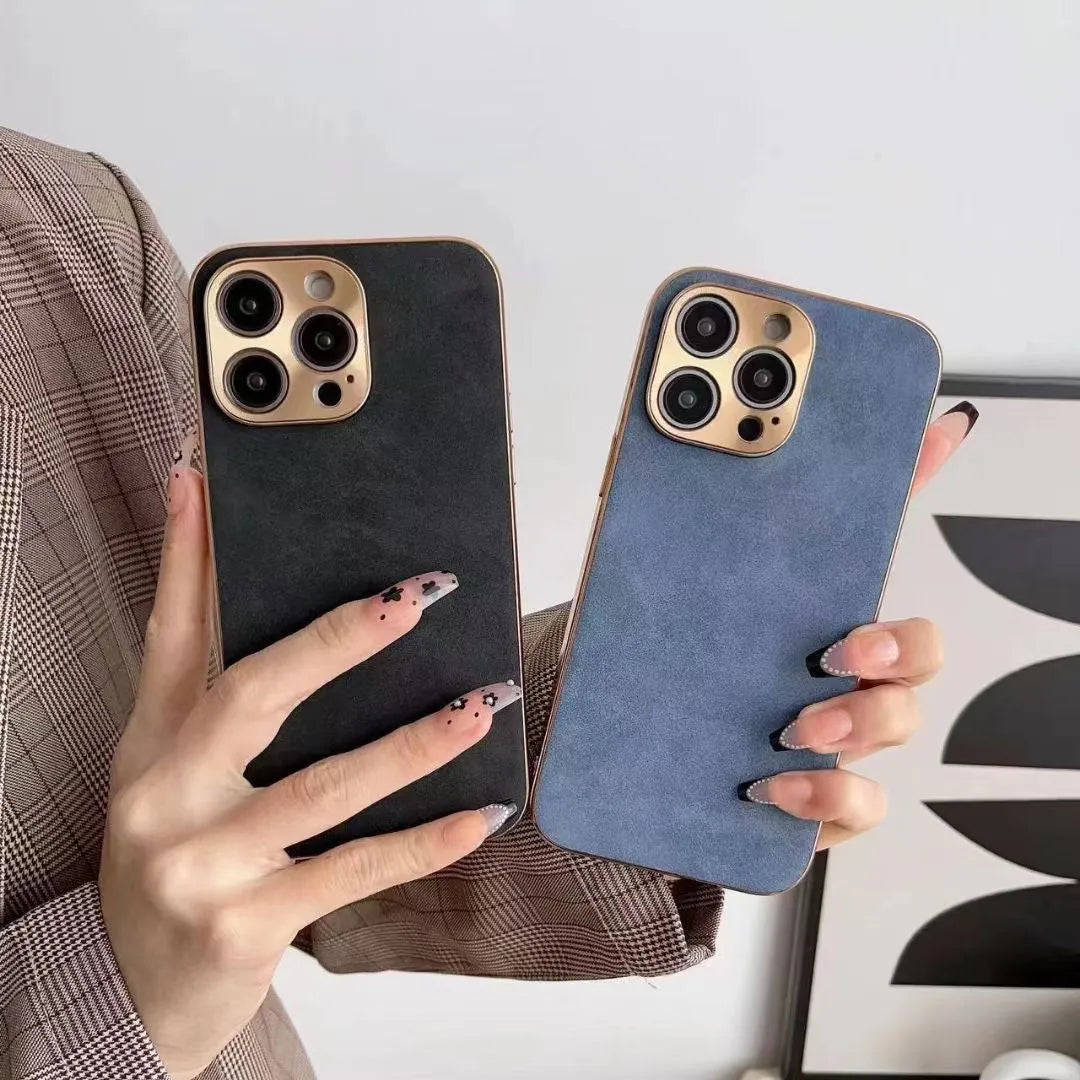 Grey leather texture flexible TPU case for iPhone on a table