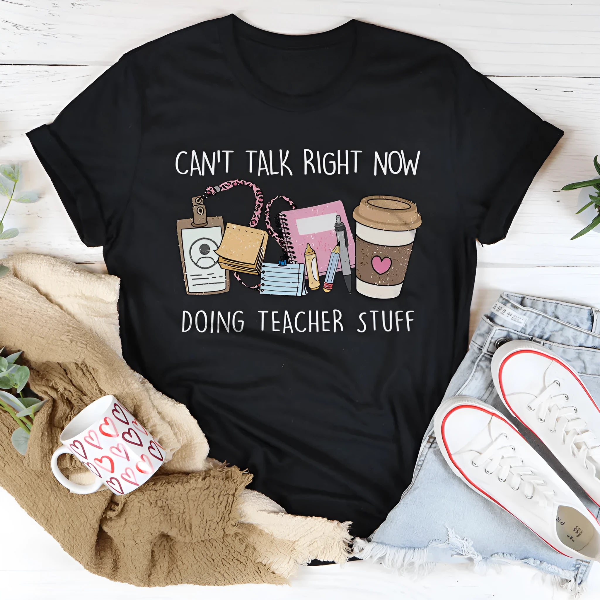 Black cotton summer t-shirt with short sleeves and loose straight fit
