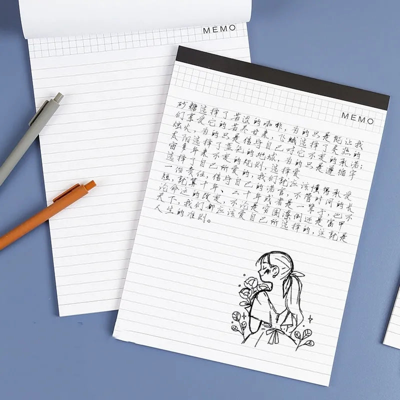 A4 tearable notebook with grid pattern for meeting minutes on ivory white paper