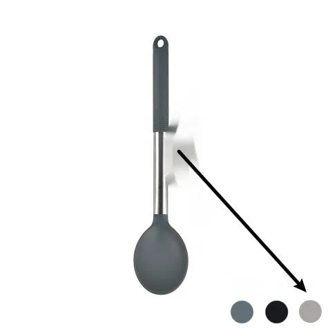 Silicone kitchenware 12 piece set with utensils and rotating storage bucket in black, grey, or khaki