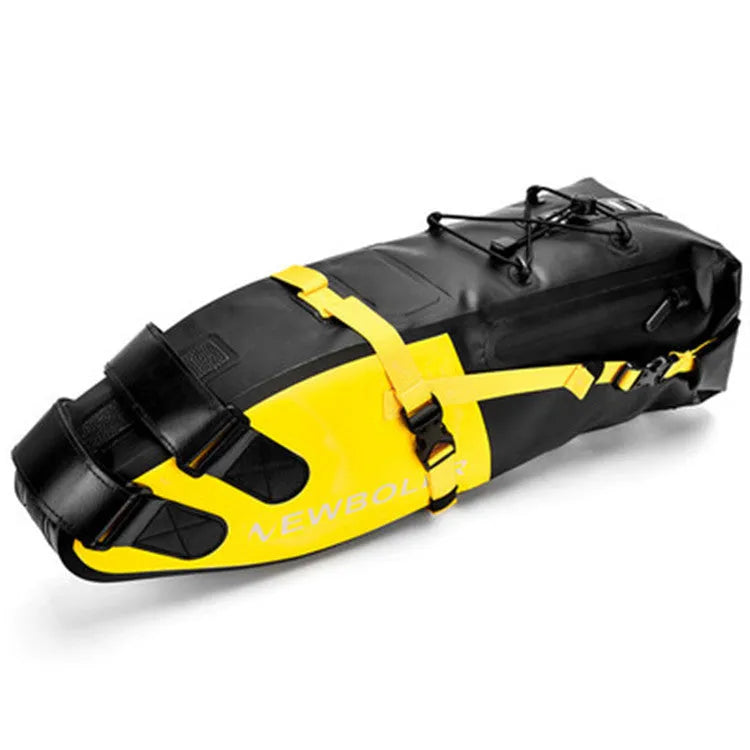 Waterproof 13L bicycle tail bag in black, green, and yellow colour options