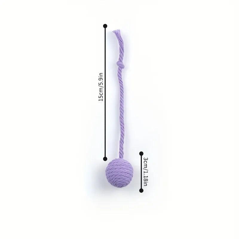 Colourful cat toy ball with rope and built-in bell in two size options