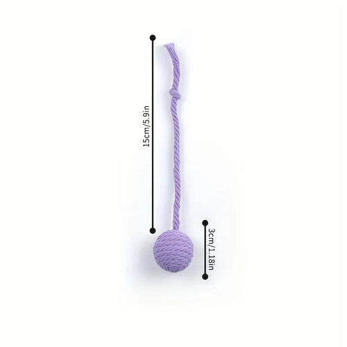 Colourful cat toy ball with rope and built-in bell in two size options