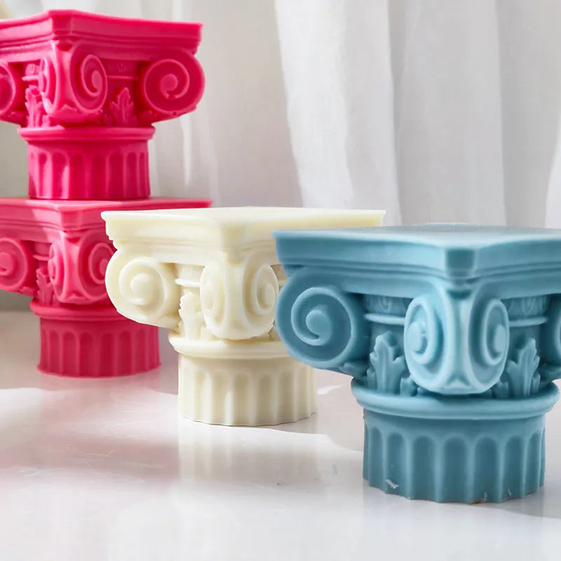 Silicone Roman pillar mould with irregular column shape for candle and craft making.