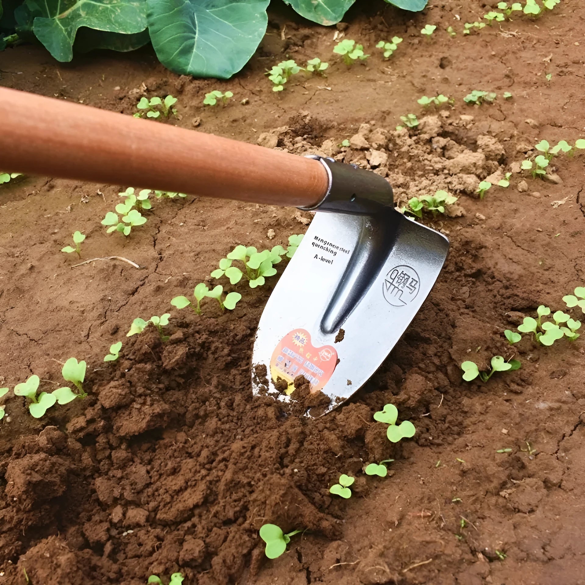 Agricultural pointed hoe with manganese steel head and flat hoe design for weeding and soil preparation