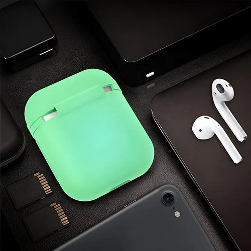 Silicone protective case for AirPods wireless earphones with luminous glow feature and flip-type opening