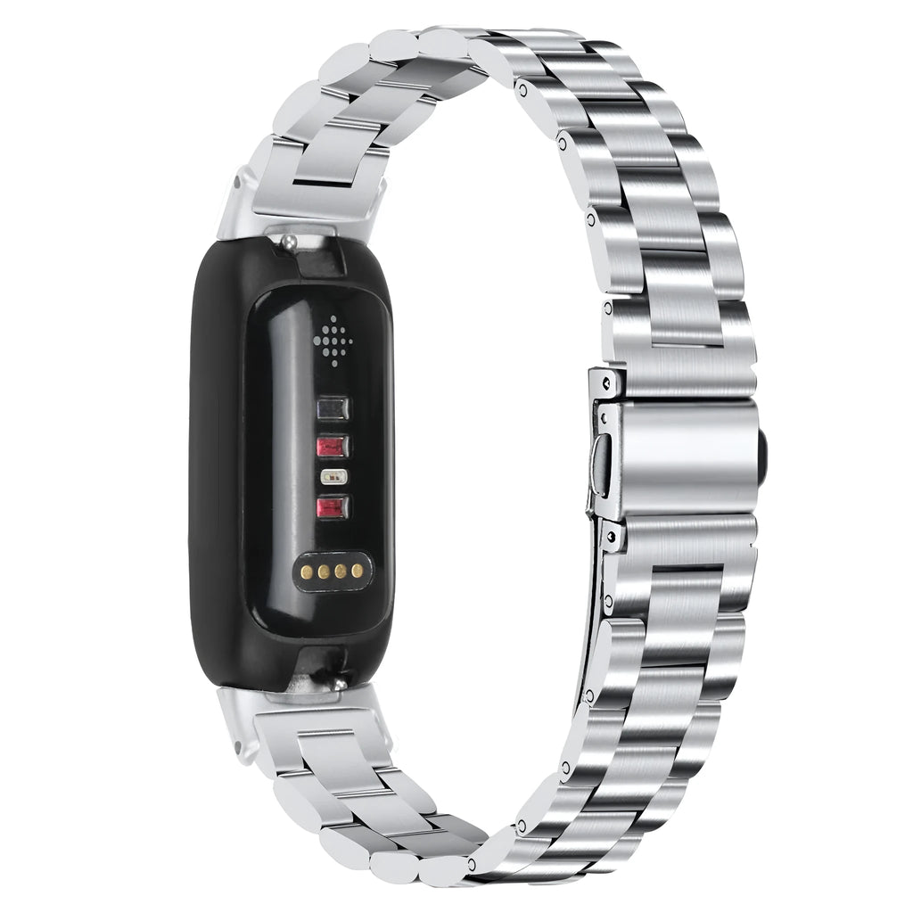 Stainless steel watch strap with three-beads design for Fitbit Inspire3 in multiple colours.