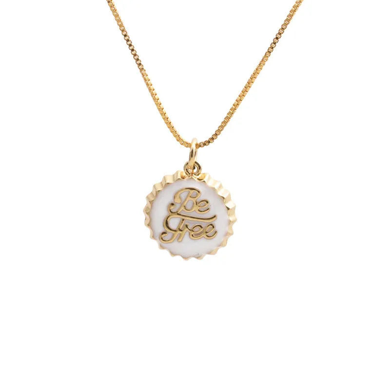 Copper bottle cap pendant necklace with 18K gold electroplating on a 40cm box chain.