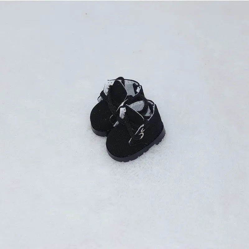 17cm doll replacement shoes in PU polyurethane material showing 3.5cm to 3.8cm height options including boots, leather shoes, and high heels