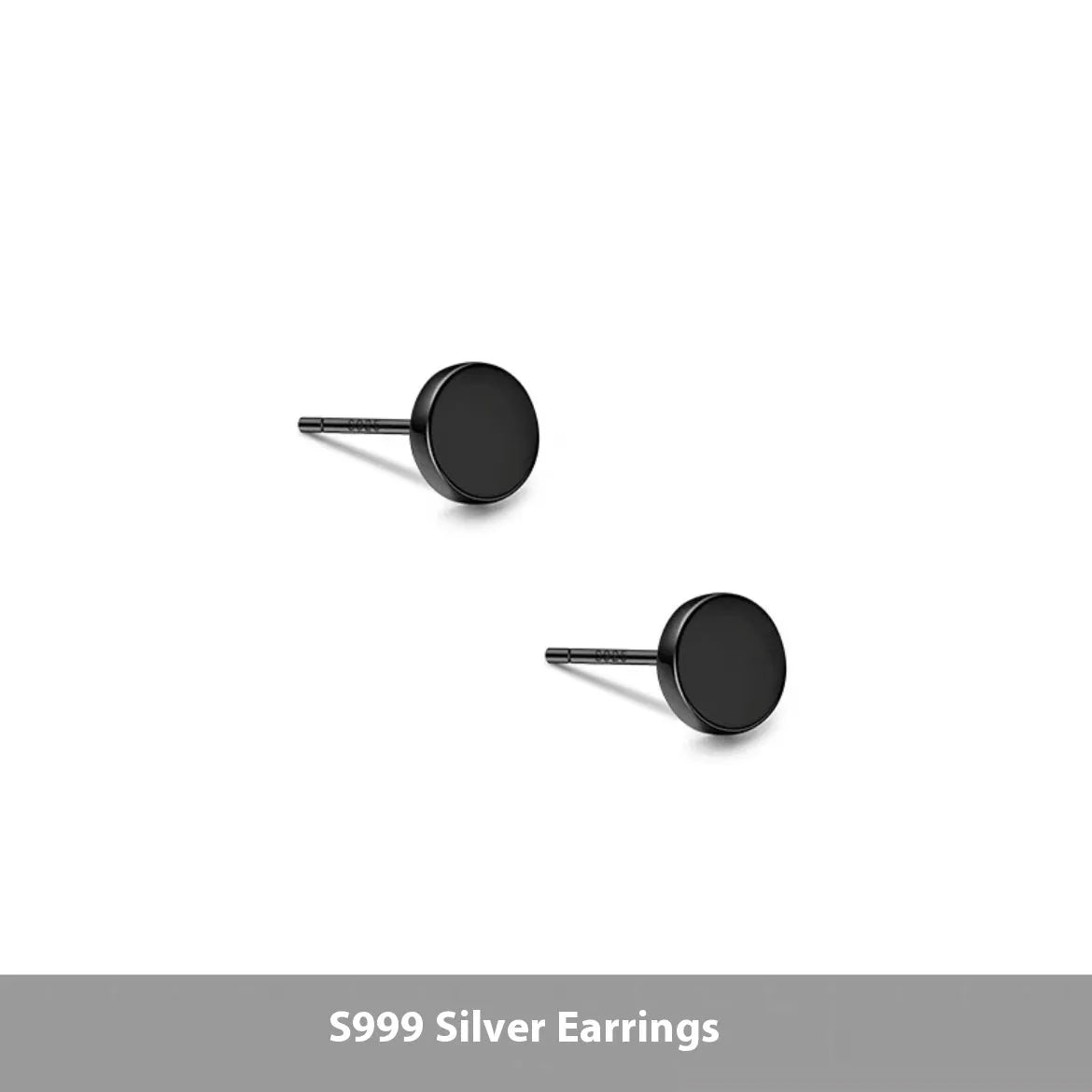 Sterling silver S999 flat ear bone studs in round geometry shape showing silver and black colour options